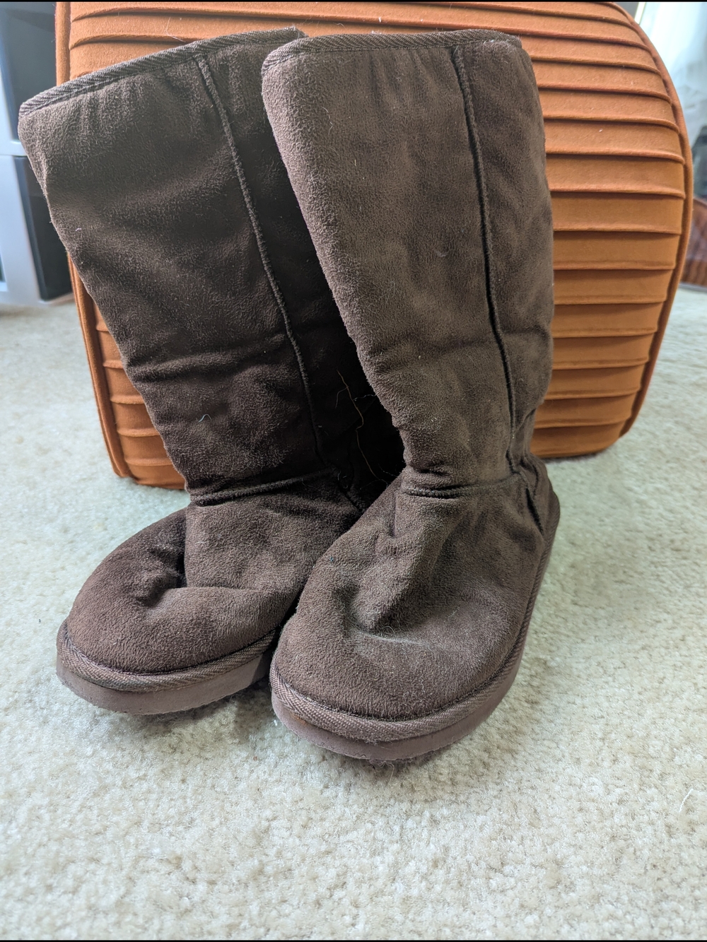 Suede-Look Mid-Calf Brown Boots